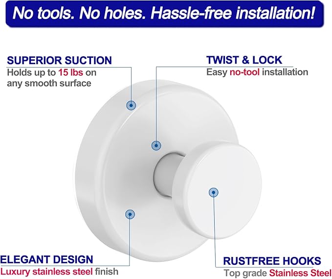 Bntuk Suction Cup Hooks for Shower, Removable Towel Hooks for Bathroom Window Glass Door Wall, Bath Robe Looafh Hook for Hanging - 4 Pack, White1
