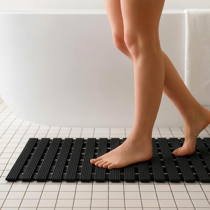 AceOrbit Weighted Non Slip Bath Mat for Textured tub, Heavy Duty Anti Slip Bath Mat for Bathtub and Shower Surfaces, Without Suction Cups for Textured, Reglazed, Refinished Tub(Black,32 x 17 Inch)