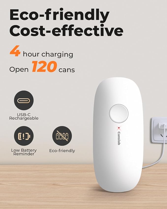 Canslab Ultrablade - USB Rechargeable Electric Can Openers for Senior with Arthritis- Automatic Kitchen Can Opener for Any Size Can, Smooth Edge, Small Handsfree One Touch Opener, Wall Mounted,White