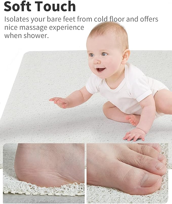 Non Slip Shower Mat, Comfortable Bath mat for Textured Surface,Quick Drying Easy Cleaning Shower Floor Mat for Wet Area,Without Suction Cups 24 x 24 (24"x24", White)