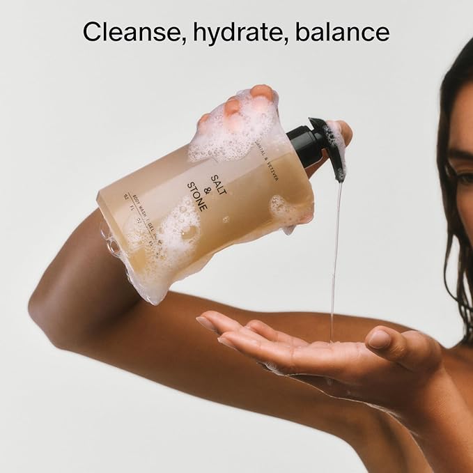 Salt & Stone Body Wash with Antioxidants for Deep Moisture | For Women & Men, Sulfate, Paraben, & Dye Free, Leaving Skin Soft and Hydrated | Bergamot & Hinoki Refill 32 fl oz