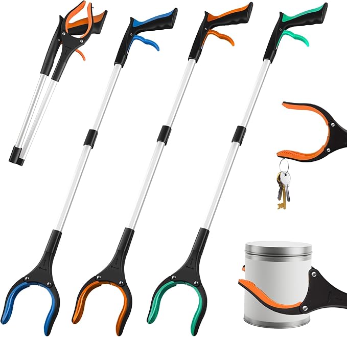 Grabber Reacher Tool,3-Pack 32" Foldable Reacher Grabber Pickup Tool with 360° Rotating Jaw & Magnetic Tip, GarbageTrash Picker Upper Grabber,Lightweight Grabbers for Seniors/Elderly