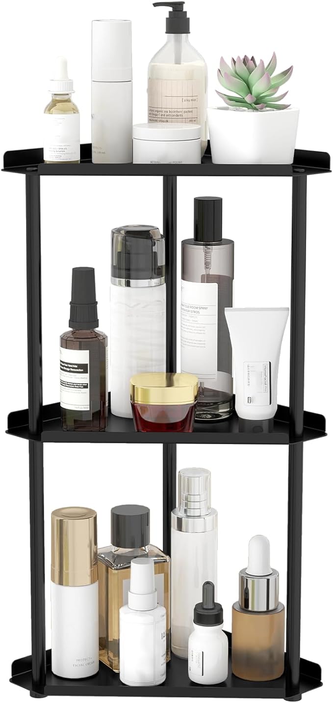 Jesginboo 3 Tier Bathroom Counter Organizer, Vanity Organizer Corner Shelf, Skincare, Makeup Countertop Organizers, Kitchen, Bathroom Counter Storage, Black