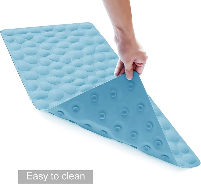 Non-Slip Bathtub Mat OTHWAY Soft Rubber Bathroom Bathmat with Strong Suction Cups (Lake Blue, 16x31.5 inch)