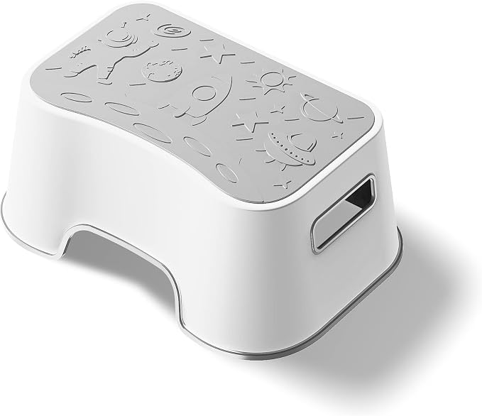 UNCLE WU Step Stool for Kids and Adults – Non-Slip Toilet Squatting Stool, 200 lbs Capacity, Potty Training Step Stool for Toddlers, Better Posture Bathroom & Sink Use(Gray White)