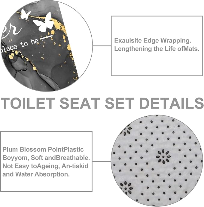 4Pcs Family Marble Shower Curtain Set,Dark Grey Home Inspirational Bathroom Sets with Shower Curtain and Rugs, Bathroom Decor Set,Waterproof Bathroom Curtains Shower Set,with 12 Pcs Hooks