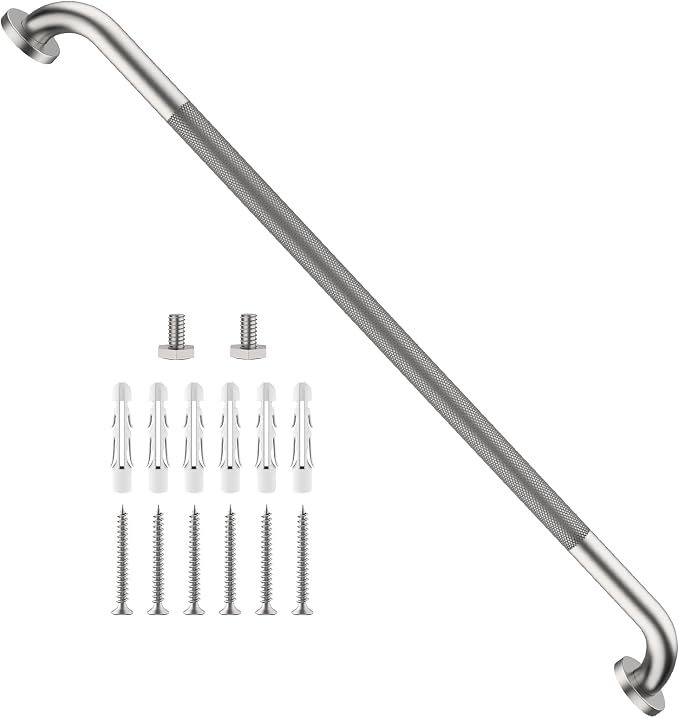 Shower Grab Bar 40 Inch, iHansee Brushed Nickel Bathroom Grab Bar w/Anti-Slip Knurled Grip, Stainless Steel Bath Safety Bars Support Handrail for Senior Elderly, Toilet Bathtub Balance Handle for Wall