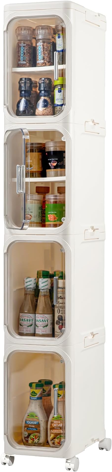 LXLXXL 4-Tier Narrow Storage Cabinet Slim Bathroom Storage Cabinet with Movable Wheels Tall Bathroom Organizer Skinny Cabinet for Small Spaces，Beige