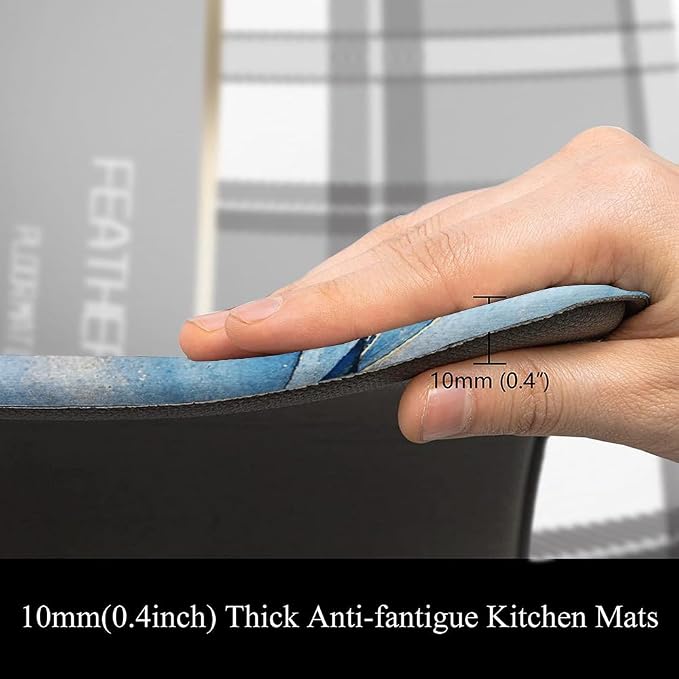 Mrcrypos Set of 2 Blue and Gold Marble Kitchen Mats PVC Leather Waterproof Non Slip Cushioned Standing Mats Anti Fatigue Kitchen Comfort Mats for Floor,Sink,Laundry,Office 17"x29"+17"x47"