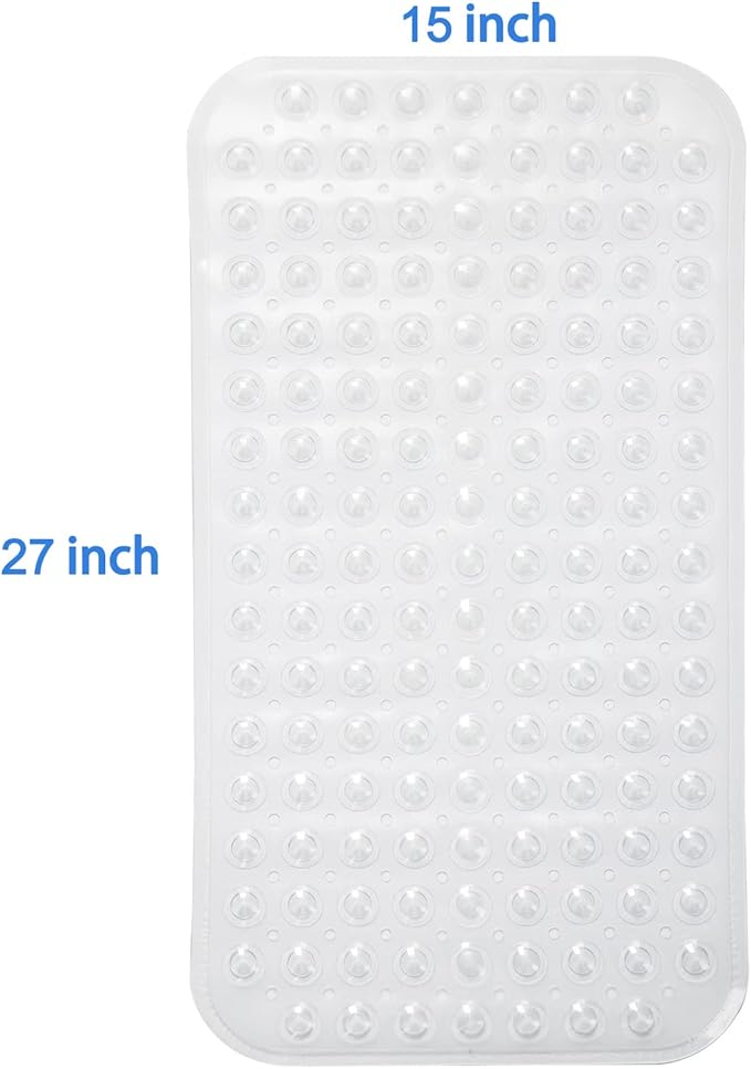 AmazerBath Bath Tub Mat, Medium Size 27.6 x 15 Inches Non-Slip Shower Mats with Suction Cups and Drain Holes, Bathroom Bathtub Mats Machine Washable (Clear)