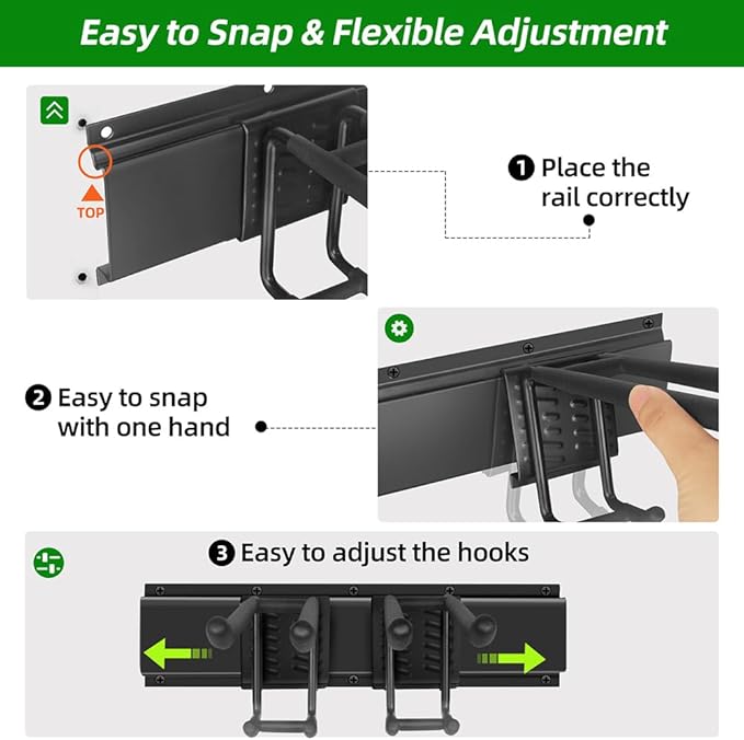 PIYILO Garage Tool Organizer Wall Mount with 48 inches Rails and 6 Double-layer Hooks, Garden Tool Rack Heavy Duty, Garage Hanging Storage Rack For Yard Tools, Shovel, Shed