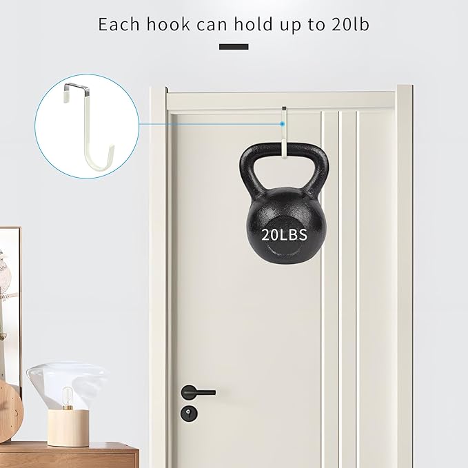 FYY Over the Door Hooks, 4 Pack Door Hangers Hooks with Rubber Prevent Scratches Heavy Duty Organizer Hooks for Living Room, Bathroom, Bedroom, Kitchen Hanging Clothes Towels Hats Coats Bags Beige