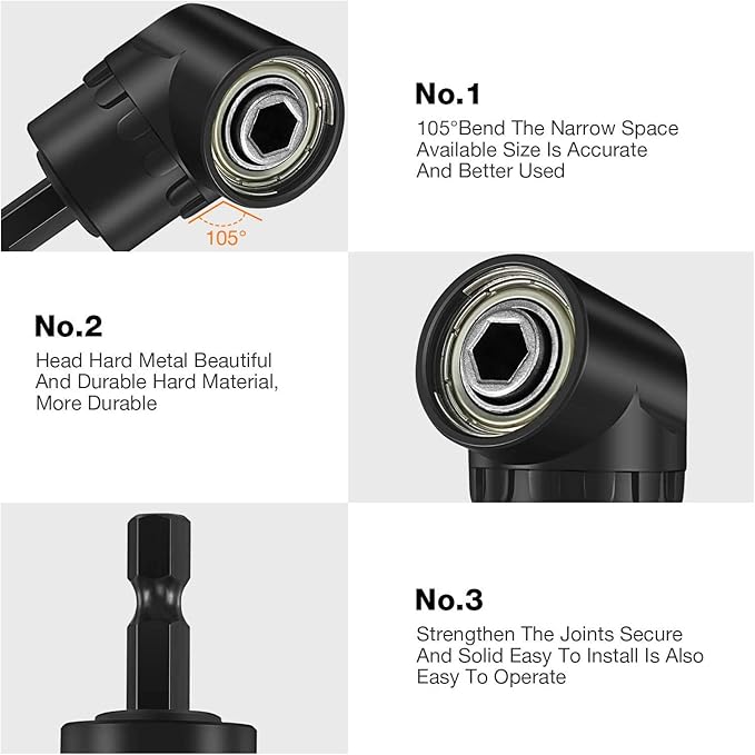CIGOTU Impact Grade Socket Adapter Set - 3 Pcs Extension Drill Bit Socket Wrench Adapter for Impact Driver 1/4 3/8 1/2" Drive, 105 Degree Right Angle Drill Attachment for Household Workplace Industry
