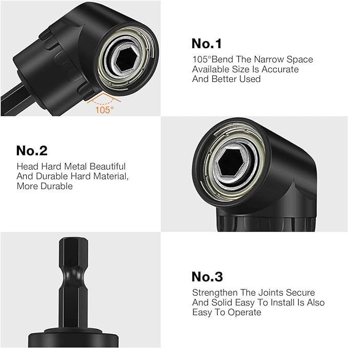 CIGOTU Right Angle Drill Adaptor,4-in-1 Impact Drill Bit Extension,360° Rotatable 1/4 3/8 1/2" Impact Grade Socket Adapter Set,105 Degree Angle Screwdriver Drill Bit for Household Workplace Industry