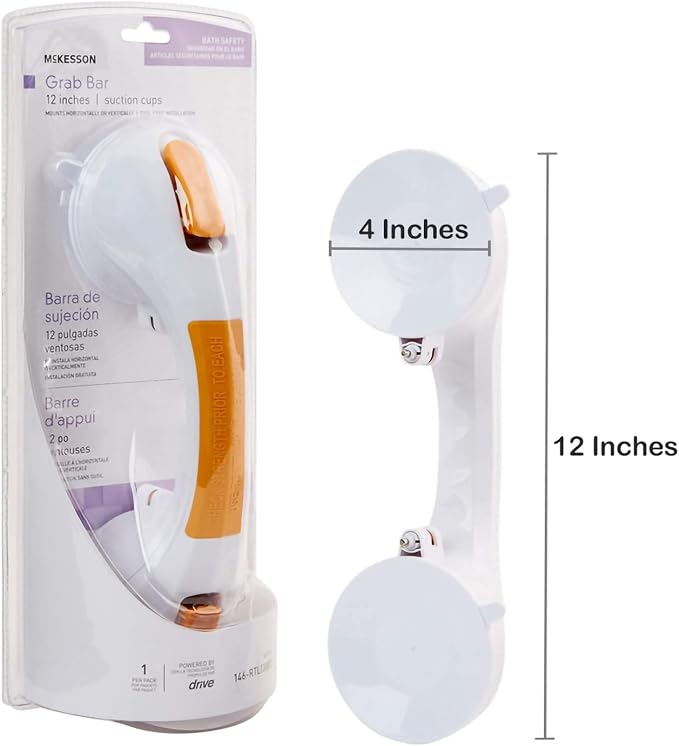 McKesson Grab Bar for Bath and Showers, Suction-Cup, Plastic, 12 in, 1 Count