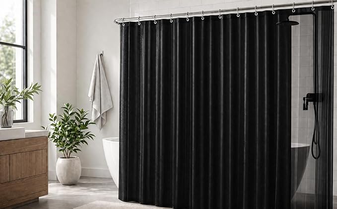 EHZNZIE Black Shower Curtain Liner 72x72, PEVA Waterproof Bath Curtain, No Chemical Smell, 3 Weighted Magnets, Durable with Rustproof Metal Grommets