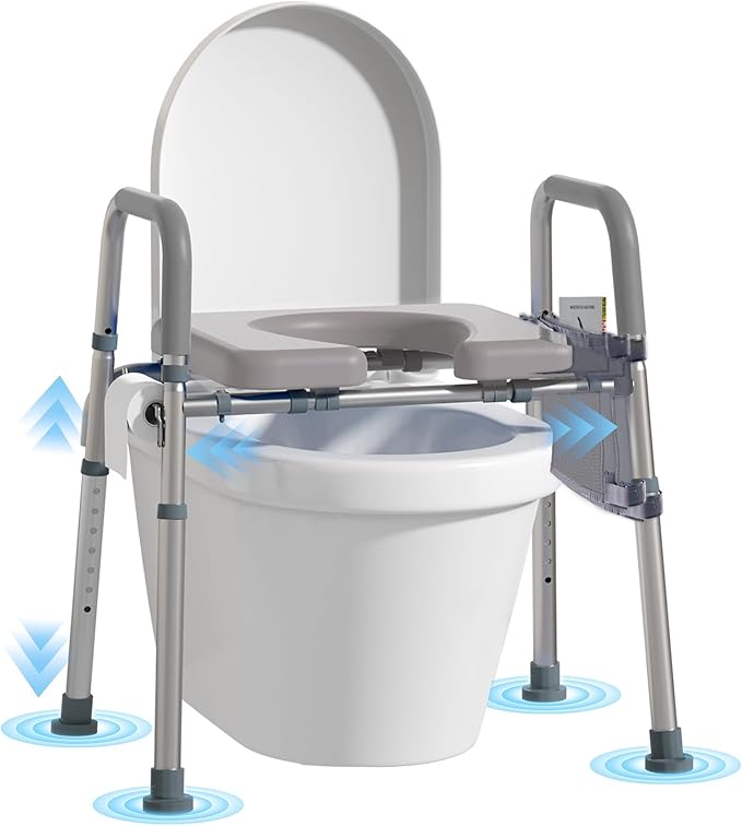 WHLICKS 500lbs Raised Toilet Seat with Handles – Adjustable Width Elevated Seat, Cozy Padded Toilet Seat Risers for Seniors, Handicap & Disabled, Fits All Toilets, Gray