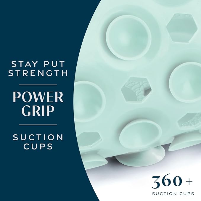 SlipX Solutions Power Grip Bathtub Safety Mat | Precision Grip Technology for Longer, Stronger, & Softer Wet Surface Protection | Solid Seafoam 39"x16"