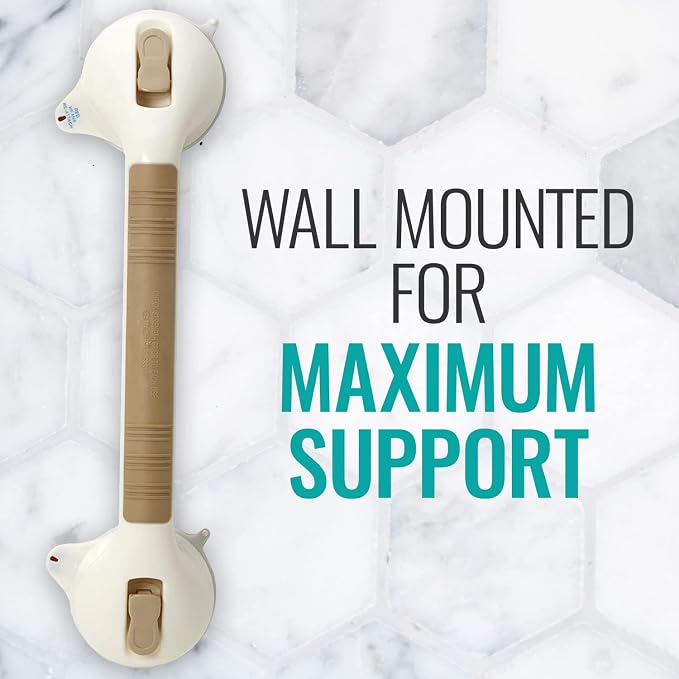 DMI Suction Cub Grab Bars for Bathroom, Shower Grab Bar, Shower Handles for Elderly, Grab Bars for Bathtubs and Showers, Suction Grab Bar for Shower, Tub Grab Bar, 16 Inch, Sand (Pack of 2)