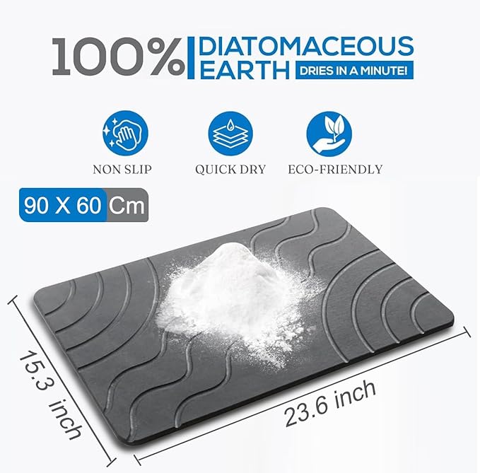 Stone Bath Mat Quick Drying Diatomaceous Earth Bath Mat Non Slip Shower Mat Super Absorbent Stone Bath Mats for Bathroom, Floor, Kitchen Counter, Easy to Clean (23.6” X 15.3”, Dark Gray)
