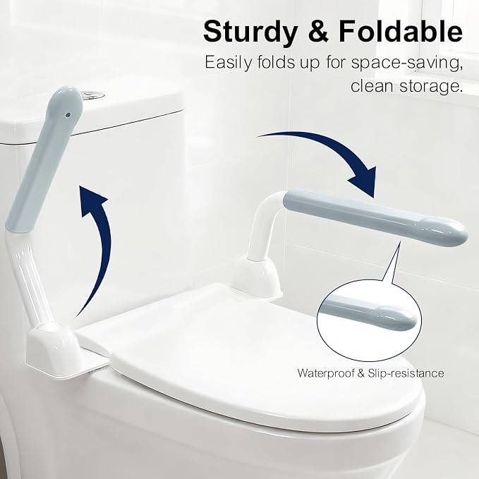 Toilet Safety Rails for Seniors with Flip-Up Armrests, Heavy Duty Toilet Support Rails with Rise-up Handle for Elderly, Disabled, Handicapped, or Mobility Assistance, Fits Most Toilets (Standard)