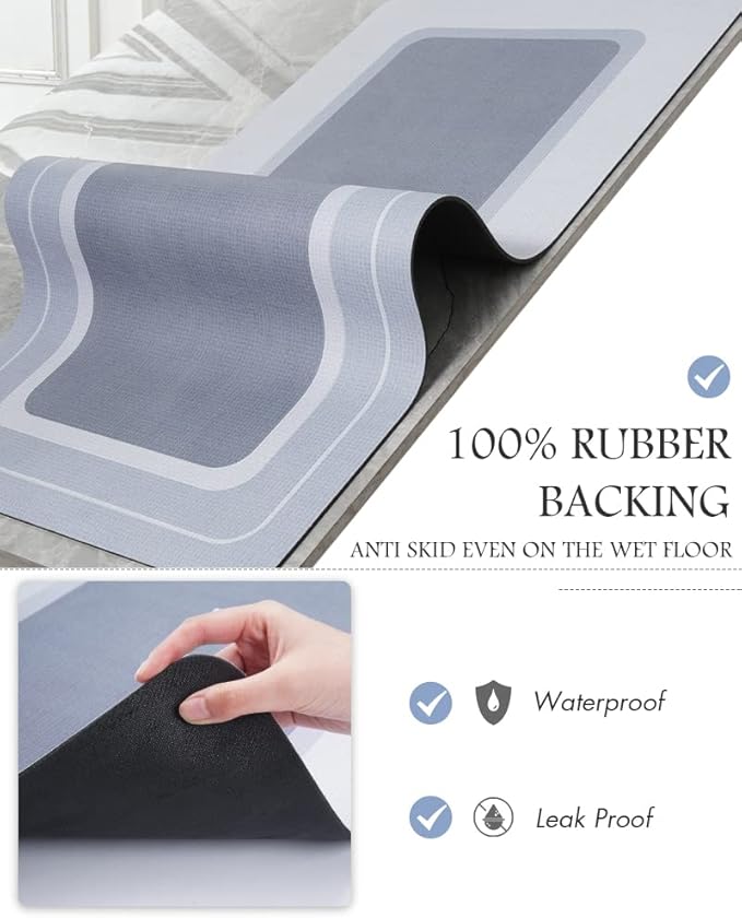 MontVoo-Bath Mat-Bath Mat Rug Non Slip Super Absorbent Stain Resistant Quick Dry Thin Bathroom Rug-Bath Mats for Bathroom Floor Bathtub Vanity-Bathmat Bath Rug Easy Care 17"x35" Blue