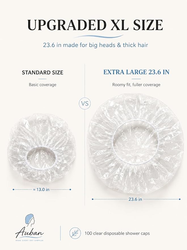 Auban Disposable Shower Caps, Plastic Clear Hair Cap