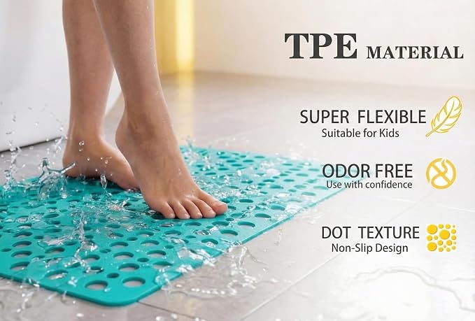 Nonslip Bathtub Mat Extra Soft TPE Bath Mat for Kids, Machine Washable Bathroom Shower Mat, Smooth/Non-Textured Tubs Only, 30L x 17W Inch (Dark Green)