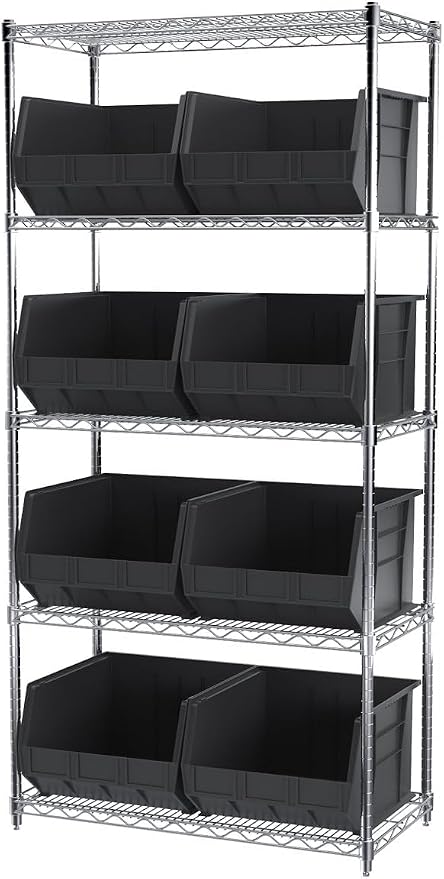Akro-Mils 30270 AkroBins Plastic Storage Bins, Space-Saving Stackable Bins for Garage, Pantry, Craft Organization, 18" x 16" x 11", Black, 3-Pack