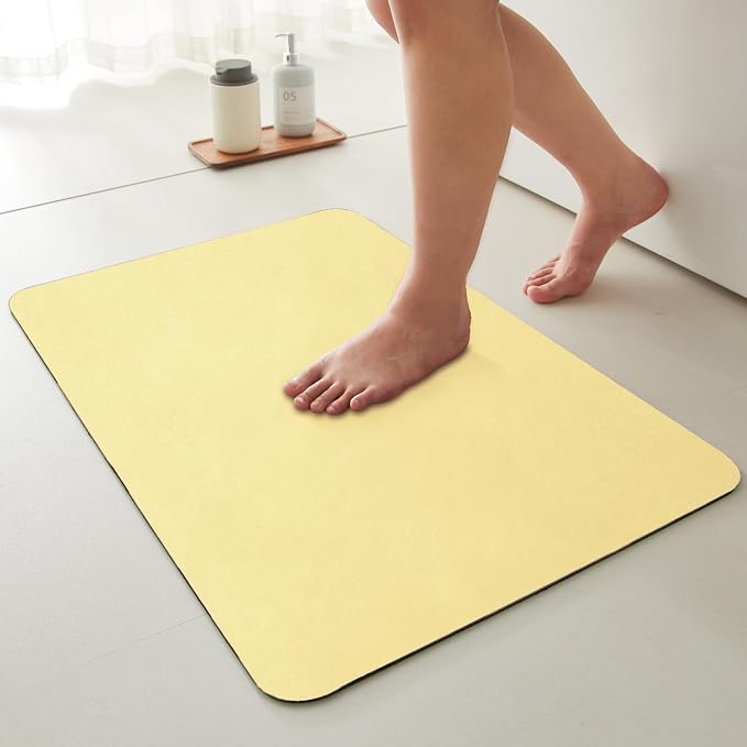TYUU Bathroom Mat Quick Dry, Bathroom Rugs Non Slip Washable Thin Absorbent Bath Mat Fits Under Door Bathroom Floor Mat Perfect for Bath, Shower, or Sink 36"x48" Light Yellow