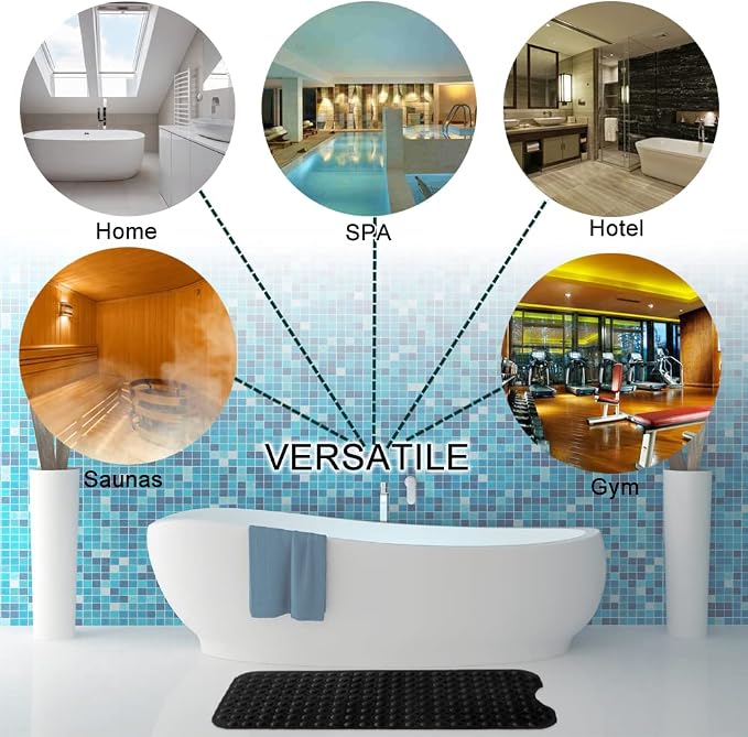 Bathtub and Shower Mats, Extra Long Non-Slip Bath Mat 39 x 16 Inch, Machine Washable Bath Tub Mat with Suction Cups & Drain Holes for Bathroom, Black