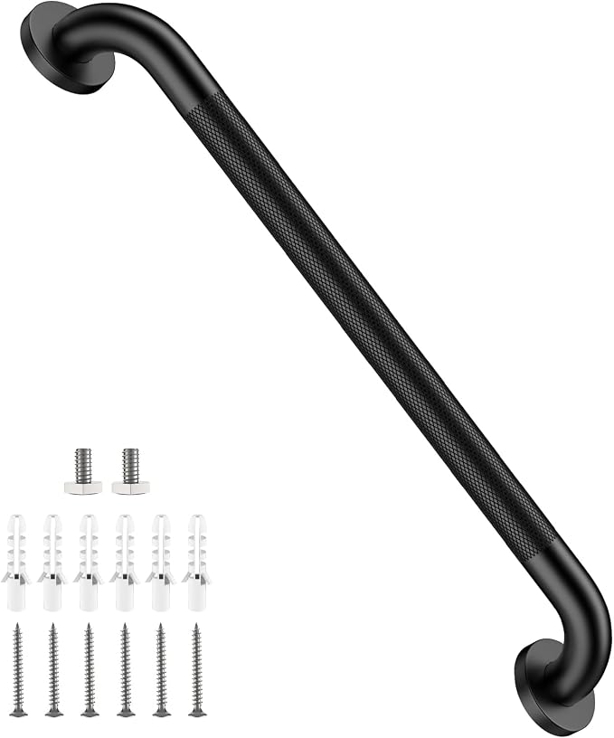 Matte Black Grab Bar 24 Inch, iHansee Anti-Slip Bathroom Grab Bar w/Knurled Texture Grip, Stainless Steel Safety Handrail for Toilet Bathtub, Wall-Mount Shower Handle Handicap Bars for Senior Elderly