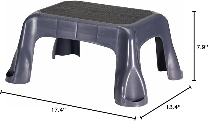 Heavy Duty Plastic Step Stool - 300lb Capacity, Non-Slip Textured Tread - Compact 1-Step Design for Kitchen, Bathroom & Garage - Stable Wide Base (Gray)