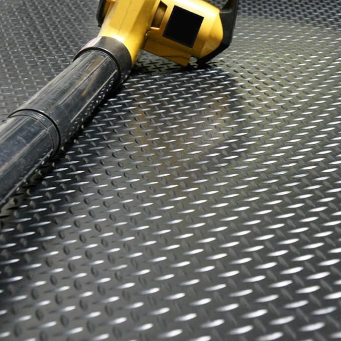 Rubber-Cal Diamond-Plate Rubber Flooring Roll - 3 mm x 4 ft x 2.5 ft Roll - Black