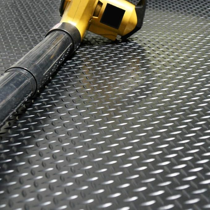 Rubber-Cal Diamond-Plate Rubber Flooring Roll - 3 mm x 4 ft x 1 ft Roll - Black