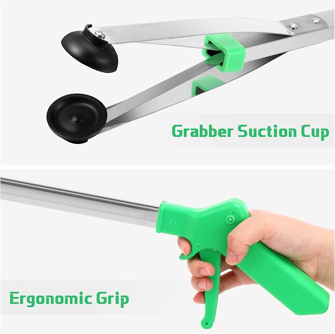 10 Pack Suction Cup Reacher Grabber Heavy Duty Trash Picker Grabber Tool, Long Handy Aids Nonslip Claw Reach Tool for Elderly Pick up Stick Arm Extension Litter Picker (33 Inch,Green)