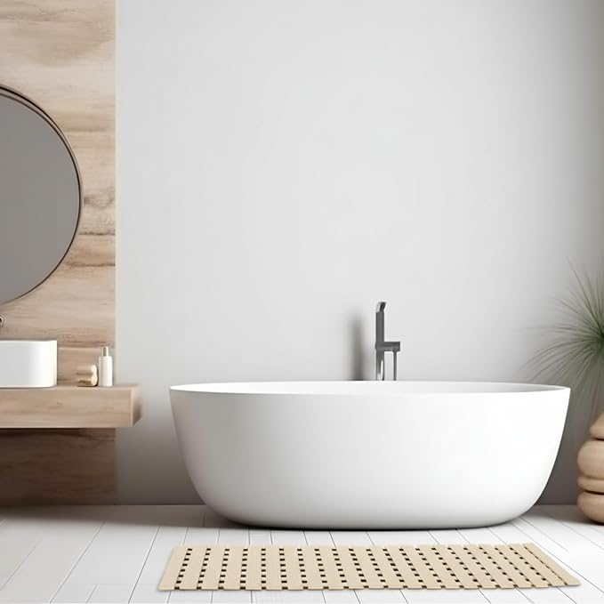 AceOrbit Weighted Non Slip Bath Mat for Textured tub, Heavy Duty Anti Slip Bath Mat for Bathtub and Shower Surfaces, Without Suction Cups for Textured, Reglazed, Refinished Tub(Beige,32 x 17 Inch)