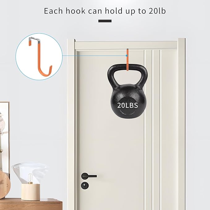 FYY Over the Door Hooks, 4 Pack Door Hangers Hooks with Rubber Prevent Scratches Heavy Duty Organizer Hooks for Living Room, Bathroom, Bedroom, Kitchen Hanging Clothes Towels Hats Coats Bags Orange