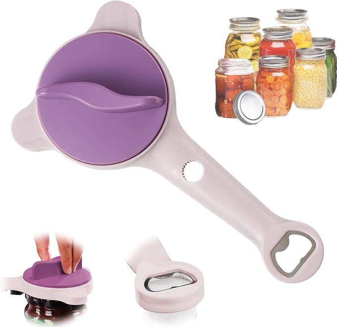 New 4-in-1 Retractable Jar Bottle Opener, Adjustable Stainless Steel Lid Remover with Non-Slip Grip for Seniors, Multi-Functional Jar Opener with Ergonomic Handle for Kitchen Jars Cans Bottles(Purple)