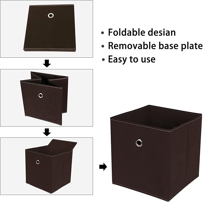 Foldable Storage Cubes Bins ,11 Inch Cloth Storage Cube Fabric Storage Box Cubes Organizer Baskets with Dual Handles for Home Organizer Set of 3 (Brown)