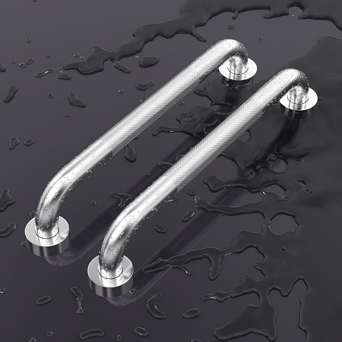 FANHAO 2 Pack Shower Grab Bar, 16 Inch Stainless Steel Bathroom Grab Bar with Anti-Slip Knurled Grip, Heavy Duty Shower Handle Bath Handle, Safety Bars for Elderly or Handicapped (Brushed)