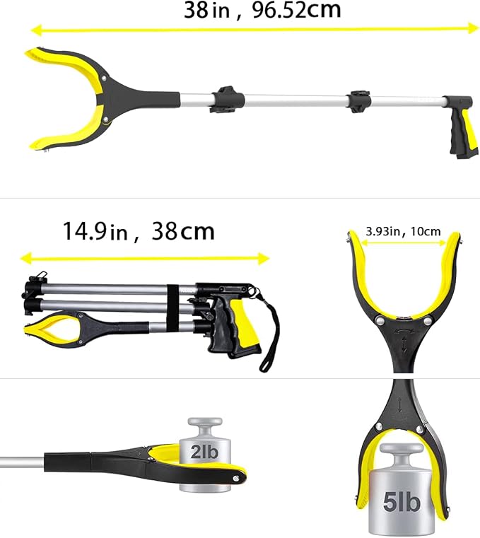 38" Extra Long Grabber Tool with 360°Rotating Anti-Slip Jaw， Lightweight Reaching Aid Reacher Tool, Arm Extension Heavy Duty Grabbers for Elderly (38 Inch - 1PCS)