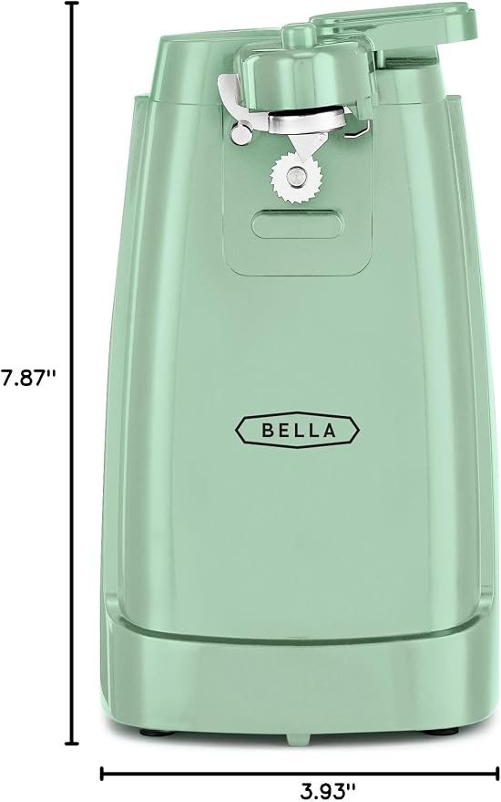 bella Electric Can Opener and Knife Sharpener, Removable Cutting Lever, Cord Storage, Stainless Steel Blade, Sage