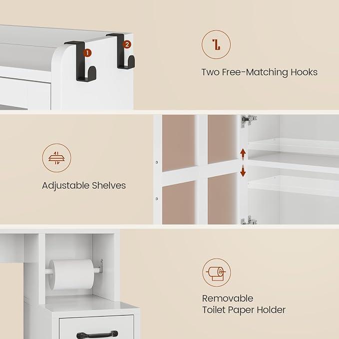 UPOSOJA Over The Toilet Storage Cabinet with Pulley Small Bathroom Storage Cabinet, Space Saver W/Adjustable Shelf & Glass Doors for Bathroom, Restroom, Laundry (Frosted Mirror-Type B)