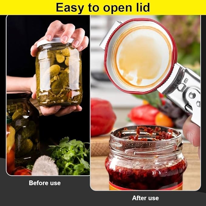 Adjustable Stainless Steel Jar Opener - Easy-Grip Kitchen Gadget for Jars, Bottles & Lids, User-Friendly Leverage Design,Effortless Grip for Seniors & Weak Hands (2 PC)