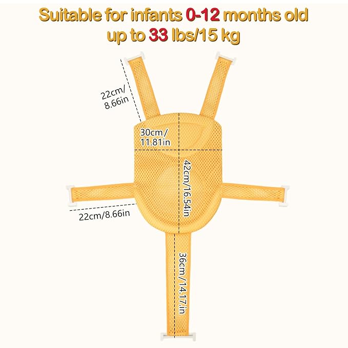 Colorlife Baby Bath Seat Support Net Infant Bathing Seat Support Mat, Adjustable Comfortable Non-Slip Five-Pointed Baby Shower Net Bathtub Sit Up Mesh for Newborn 0-12 Months-Yellow(No Bathtub)