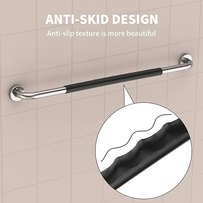 36 Inch Shower Grab Bar w/Anti Slip Rubber Grip, Munzong Stainless Steel Bathroom Grab Bar, Chrome Bathroom Balance Bar,Safety Handrail Support,Handicap Injury Elderly Senior Assist Bath Handle