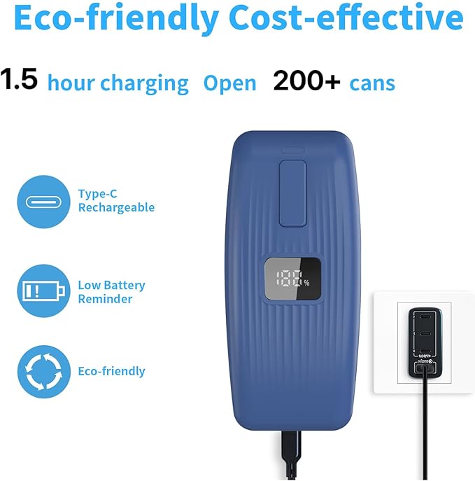Electric Can Opener – USB Rechargeable with LED Display, Smooth Edge, One-Touch Hands-Free Automatic Can Opener for Seniors & Arthritis, Works on All Can Types, Food-Safe Kitchen Gadgets