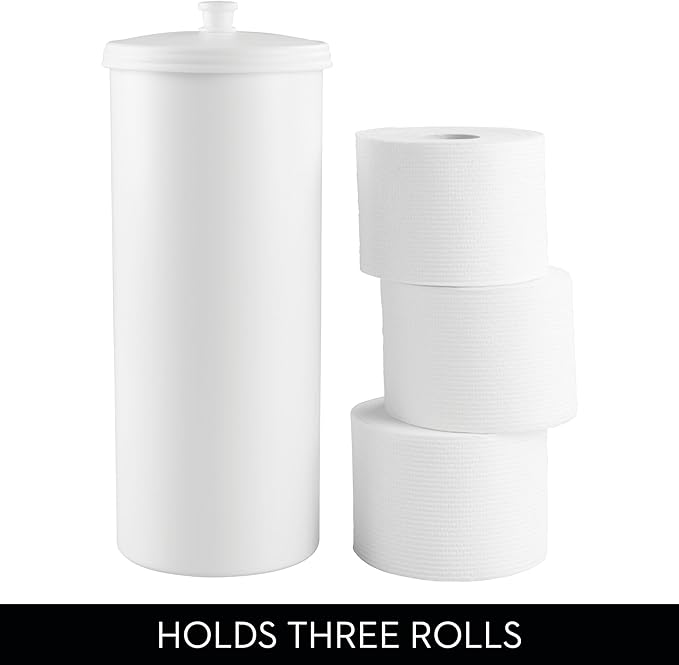 iDesign Freestanding Bathroom Toilet Paper Storage Holder with Lid for 3 Extra Rolls,White,(Pack of 4)
