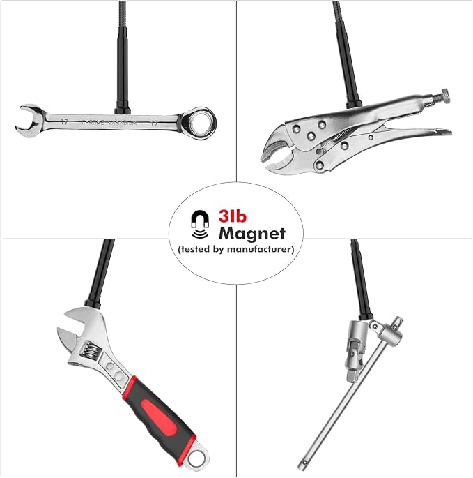 Housolution Grabber Tool Magnetic Four-claw Picker, Bendable Hose Reacher Pickup Sweeper with LED Lights, Flexible Long Handy Reaching Assist Tool for Litter Pick/Home Sink/Drain - Black